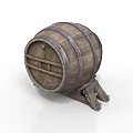 Wooden Barrel With Metal Hoops And Wooden Stand For Home Storage