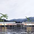 Modern Detached Villa With Palm Trees Waterfront View White Exterior Circular Windows