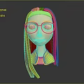3D Game Movie Character With Orange Long Hair Green Headband Pink Glasses And Yellow Top