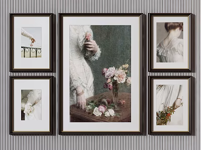 Elegant Framed Wall Art With Woman Holding Flowers And Vase 3d model