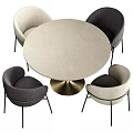 Modern Round Dining Table And Chairs Set With Upholstered Seats And Metal Legs