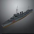 Detailed Warship Model Watercraft With Smokestacks Masts And Number 76