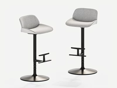 Modern Gray Upholstered Bar Stools With Black Metal Frames And Round Bases 3d model
