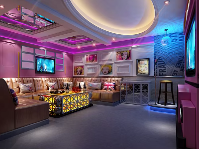 Modern KTV Interior Design With Sofa Coffee Table TV Lighting and Decorations 3d model