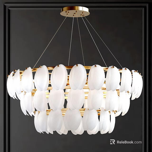 Modern Elegant Multi Layer Chandelier With White Lampshades And Gold Circular Frame Design 3d model 
