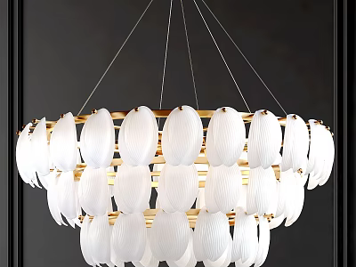 Modern Elegant Multi Layer Chandelier With White Lampshades And Gold Circular Frame Design 3d model