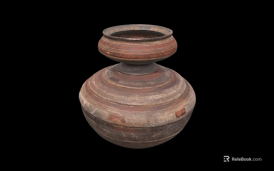 Ancient Handcrafted Terracotta Vessel With Two Tiered Design And Textured Surface 3d model 
