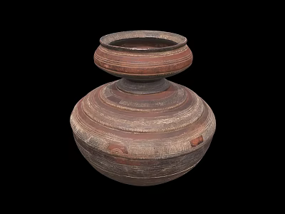 Ancient Handcrafted Terracotta Vessel With Two Tiered Design And Textured Surface 3d model