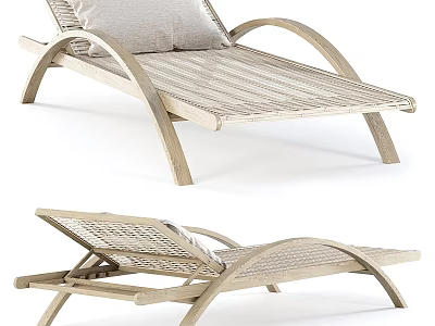 Stylish Modern Outdoor Wicker Lounge Chair With Wooden Frame And Cushion 3d model