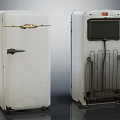 Vintage White Refrigerator Freezer Pair With Classic Design Handle And Mesh Rack