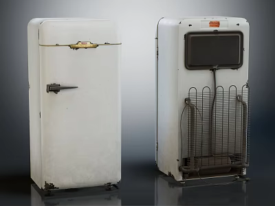 Vintage White Refrigerator Freezer Pair With Classic Design Handle And Mesh Rack 3d model