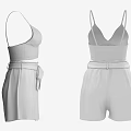 Stylish White Women's Camisole Crop Top With High Waist Bow Belt Shorts Outfit