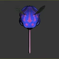 Fantasy Blue Creature With Green Eyes Sticking Tongue And Wings Balancing On Orange Ball
