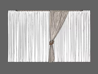 White And Beige Striped Curtain Design With Tieback In Half Open Style 3d model