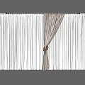 White And Beige Striped Curtain Design With Tieback In Half Open Style