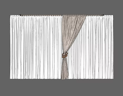 White And Beige Striped Curtain Design With Tieback In Half Open Style 3d model