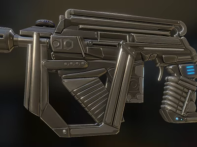 Futuristic Sci Fi Weapon With Sleek Metallic Structure Mechanical Components And Blue Light Accents 3d model