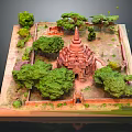 Ancient Architecture Model Featuring Red Pagoda Surrounded By Green Trees And Enclosure 3d model