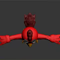 Red Angry Cartoon Game Character with Yellow Beak and Feet Outstretched Arms Standing Black Background