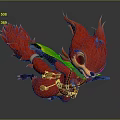 Cute Red Feathered Game Movie Character With Green Wings Big Eyes And Gear