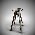 Modern Wooden Bar Stool With Round Seat Three Legs And Metal Footrest Design