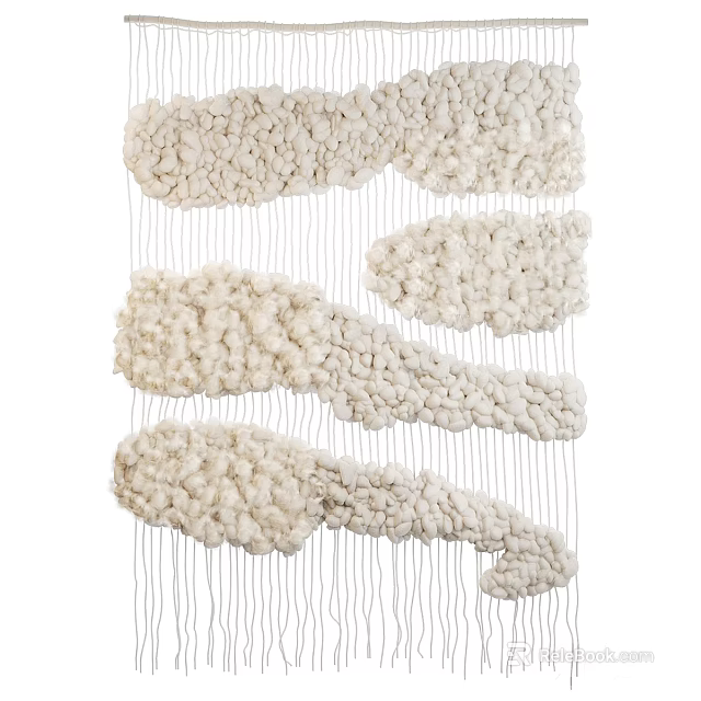 Modern Woven Wall Decor with Cream Abstract Shapes and Hanging Design for Home Interior 3d model 