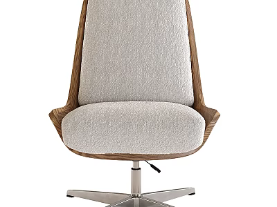 Modern Office Chair With Wooden Frame Light Fabric Upholstery And Swivel Base Design 3d model