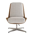 Modern Office Chair With Wooden Frame Light Fabric Upholstery And Swivel Base Design