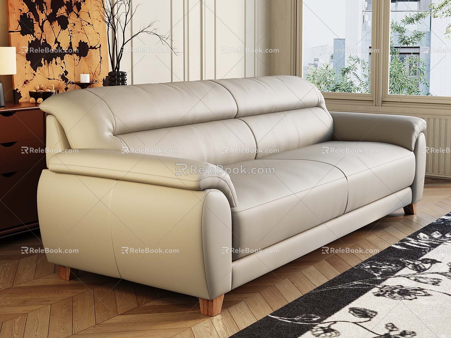 Middle Ancient Nordic Leather Double Sofa 3d model