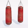 Two Red Punching Bags Hanging With Chains As Sports Fitness Equipment