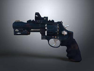 Tactical Revolver with Camouflage Design Modern Grip and Scope Attachment 3d model