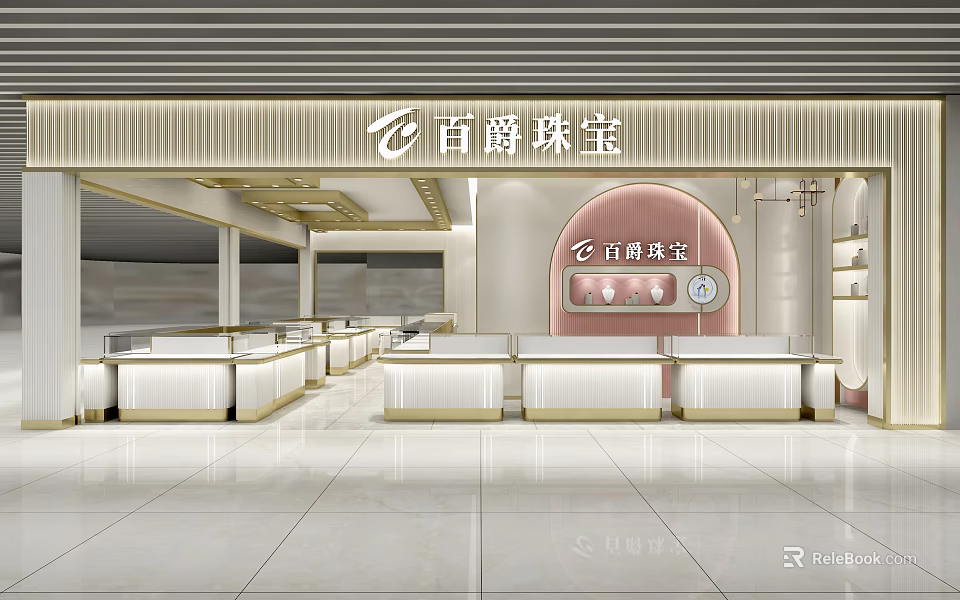 Baijue Jewelry Store Interior Design With Display Counters And Elegant Lighting 3d model 