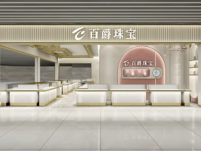 Baijue Jewelry Store Interior Design With Display Counters And Elegant Lighting 3d model