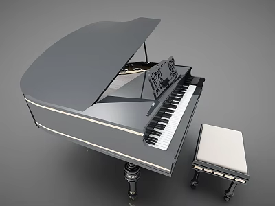 Black Grand Piano With Matching Stool Polished Surface Classic Design White Black Keys Elegant Look 3d model