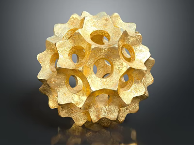 Golden Geometric Furniture Decorative Sculpture With Hollow Patterns And Artistic Design 3d model