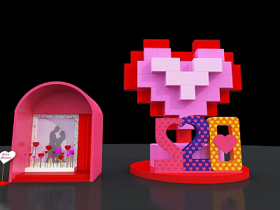 Decorative Heart Display With Pink Arched Box Photo Red Hearts Block Structure And 20 3d model
