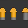 Three Yellow Traffic Lights With Classic Design And Round Metal Lenses