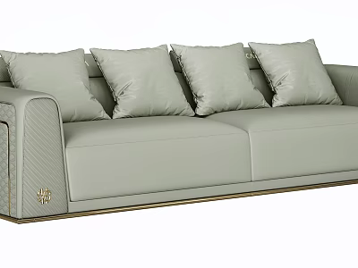 Light Green Multi Seater Sofa With Soft Cushions And Gold Trim Details 3d model