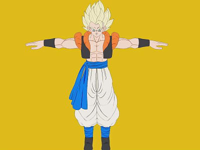 Game Movie Character With Blonde Hair Orange Top White Pants Blue Sash Arms Outstretched Yellow 3d model