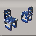 Two Modern Blue And White Leisure Chairs With Geometric Cube Patterns 3d model