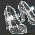 Black High Heel Shoes With Block Heel Metal Buckle And Eyelet Details