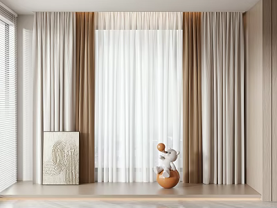 Elegant Sheer And Opaque Curtains In White Beige Tones For Modern Living Room Decor 3d model