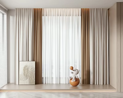 Elegant Sheer And Opaque Curtains In White Beige Tones For Modern Living Room Decor 3d model