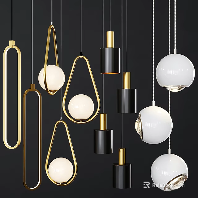Modern Pendant Lights With Geometric Round Shapes Gold Black And White Color Designs 3d model 