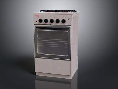 Beige Freestanding Kitchen Stove Oven With Black Knobs And Glass Door Front 3d model