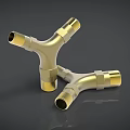 Golden Y Shaped Pipe Fitting With Threaded Ports And Brass Construction 3d model