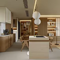 Modern Open Living Dining Room Interior With Wooden Table Chairs Pendant Lights TV And Cabinets