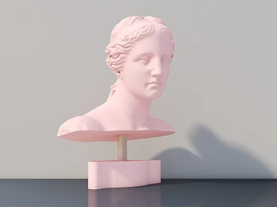 Pink Classical Female Head Bust Sculpture on Pink Pedestal with Light Background 3d model