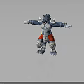 Mythical Creature Fantasy Character With Spiked Armor Blue Skin Red White Gear Arms Outstretched