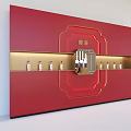 Red Background Wall With Golden Decorative Patterns And Symmetrical Traditional Chinese Design Elements